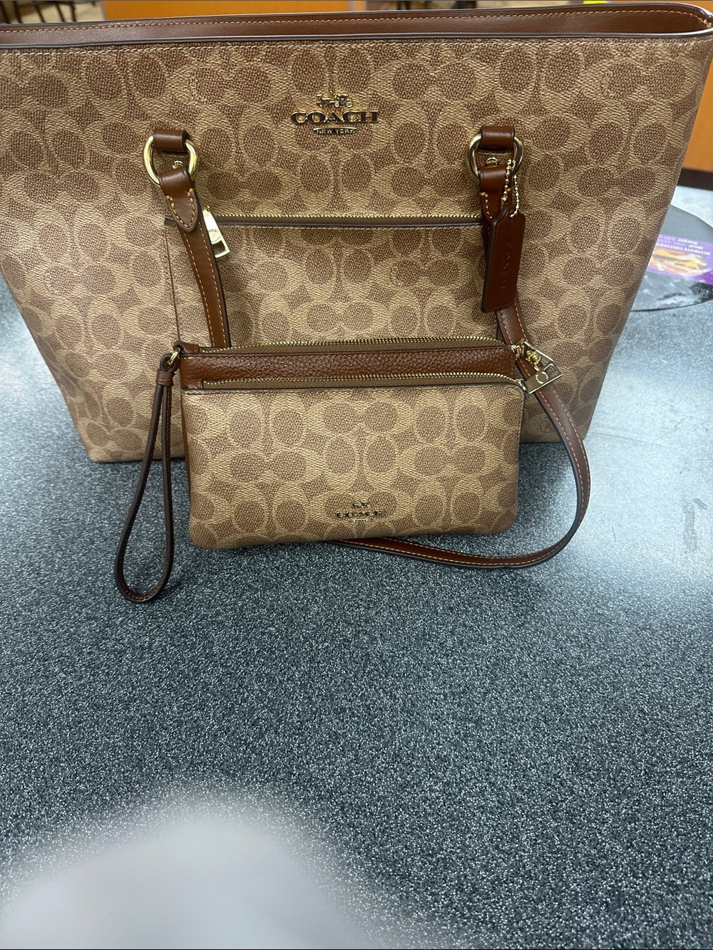 Coach Tan/Brown Signature Canvas Tote with Wristlet